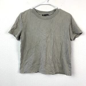 ZARA Women's Gray Crop Knit Short Sleeve T-Shirt Top Size M